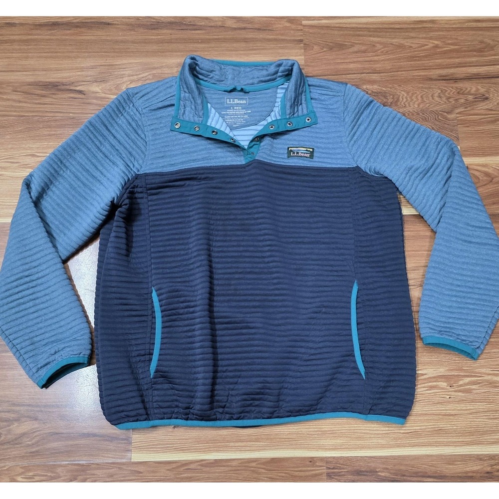 L.L. Bean Jacket Womens Large Blue Airlight Knit Snap Pullover Quilted Outdoor